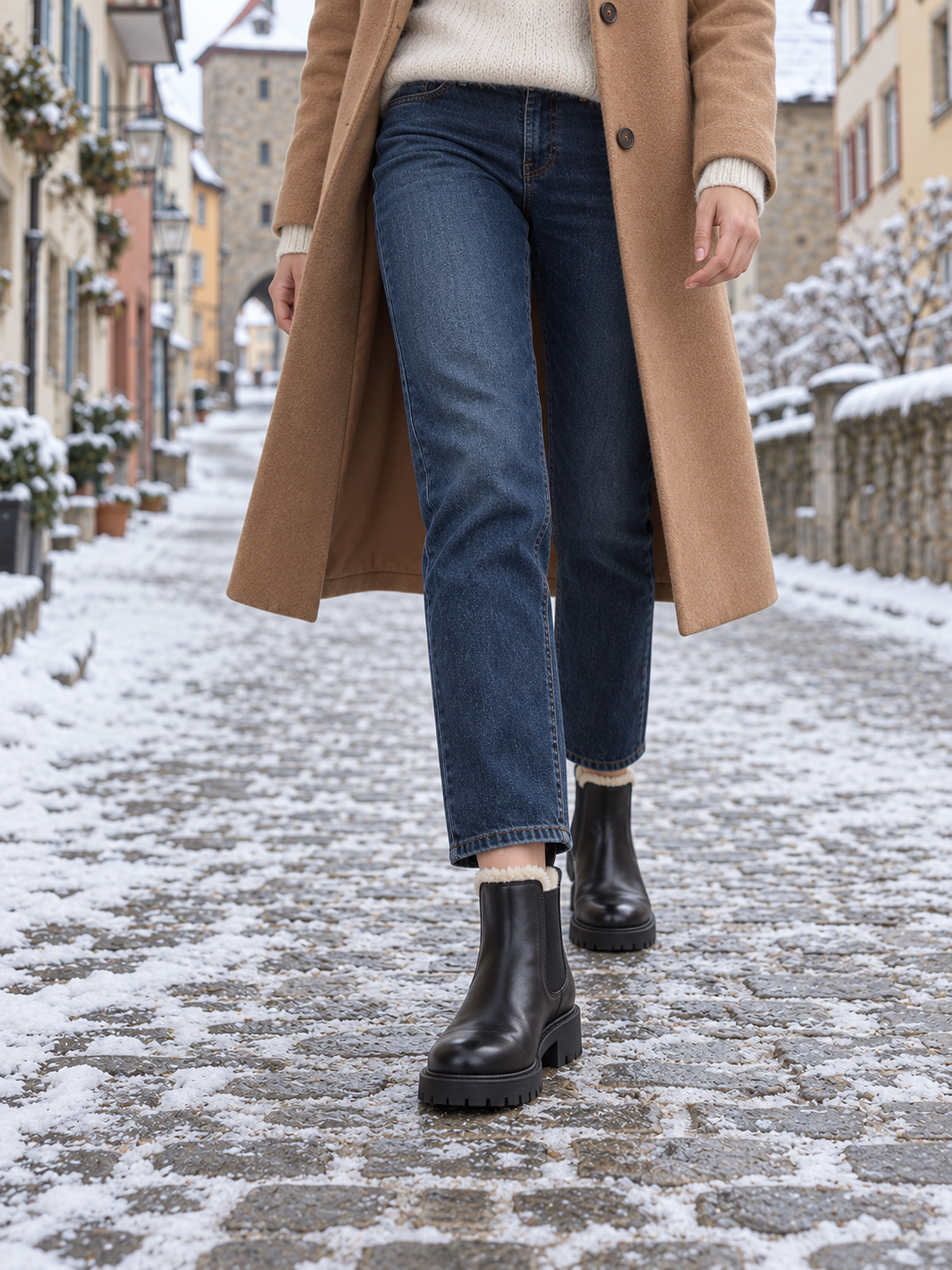 Gefütterte Chelsea Boots im Schnee