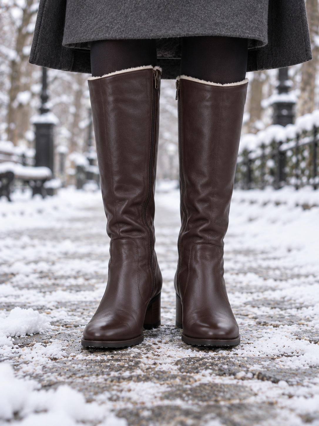 Elin Kniehohe Winterstiefel Dunkelbraun - Nahaufnahme vorne