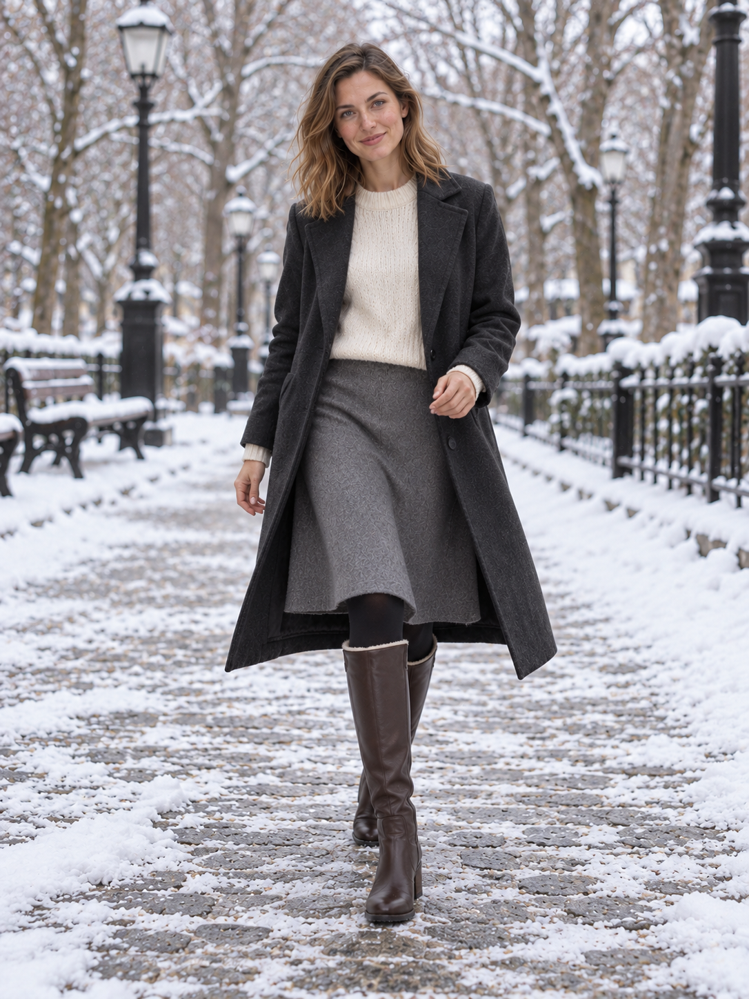 Elin Kniehohe Winterstiefel Dunkelbraun - Ganzkörperansicht