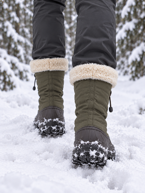 Frida Gefütterte Schneestiefel mit Gummischale Olivgrün - Rückansicht