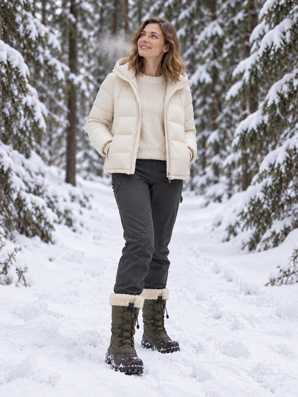 Frida Gefütterte Schneestiefel mit Gummischale Olivgrün - Ganzkörperansicht