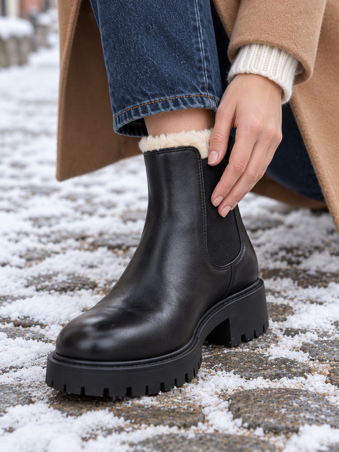 Lina Gefütterte Chelsea Boots Schwarz - Detail Futter und Material