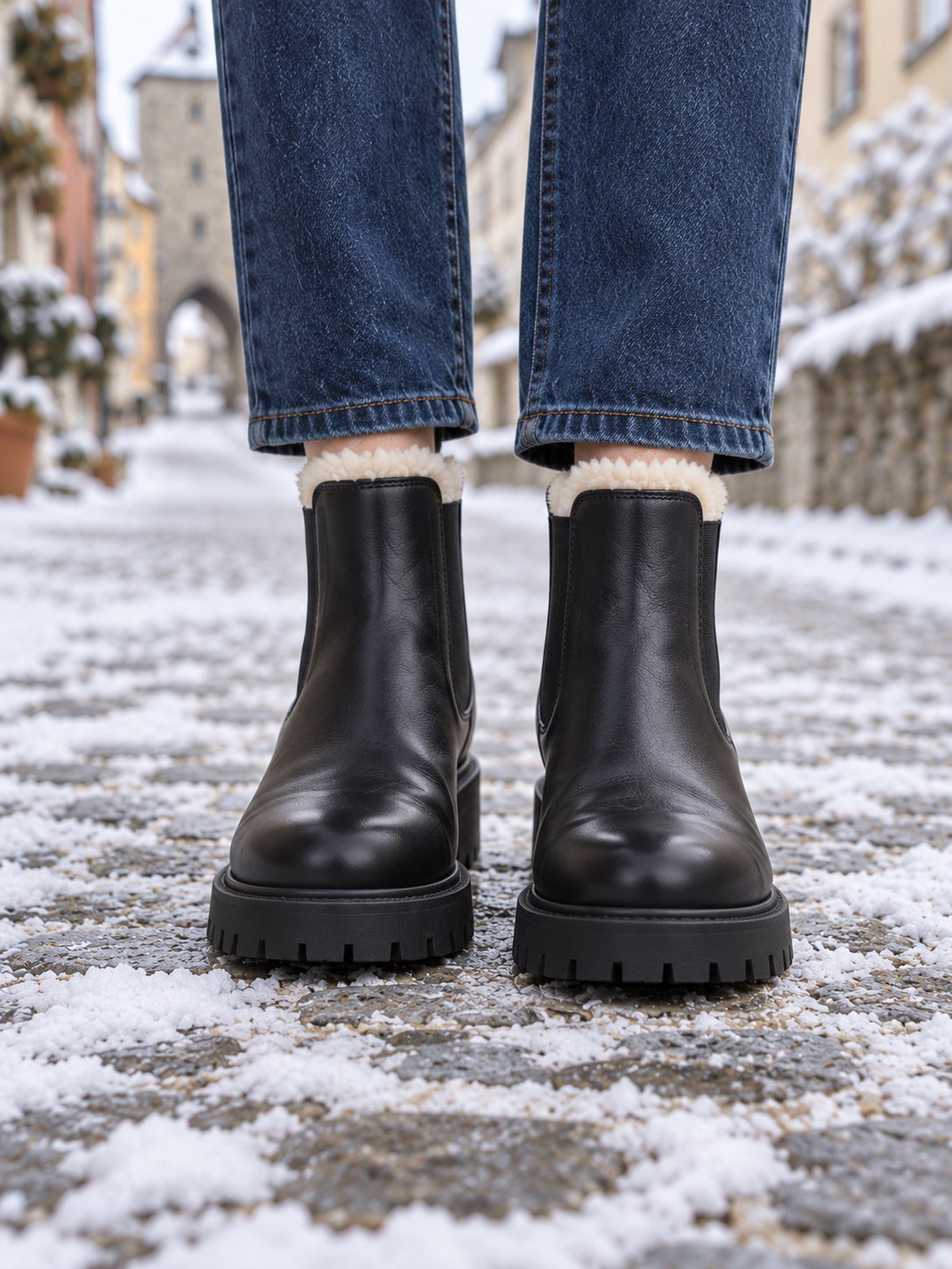 Lina Gefütterte Chelsea Boots Schwarz - Nahaufnahme vorne