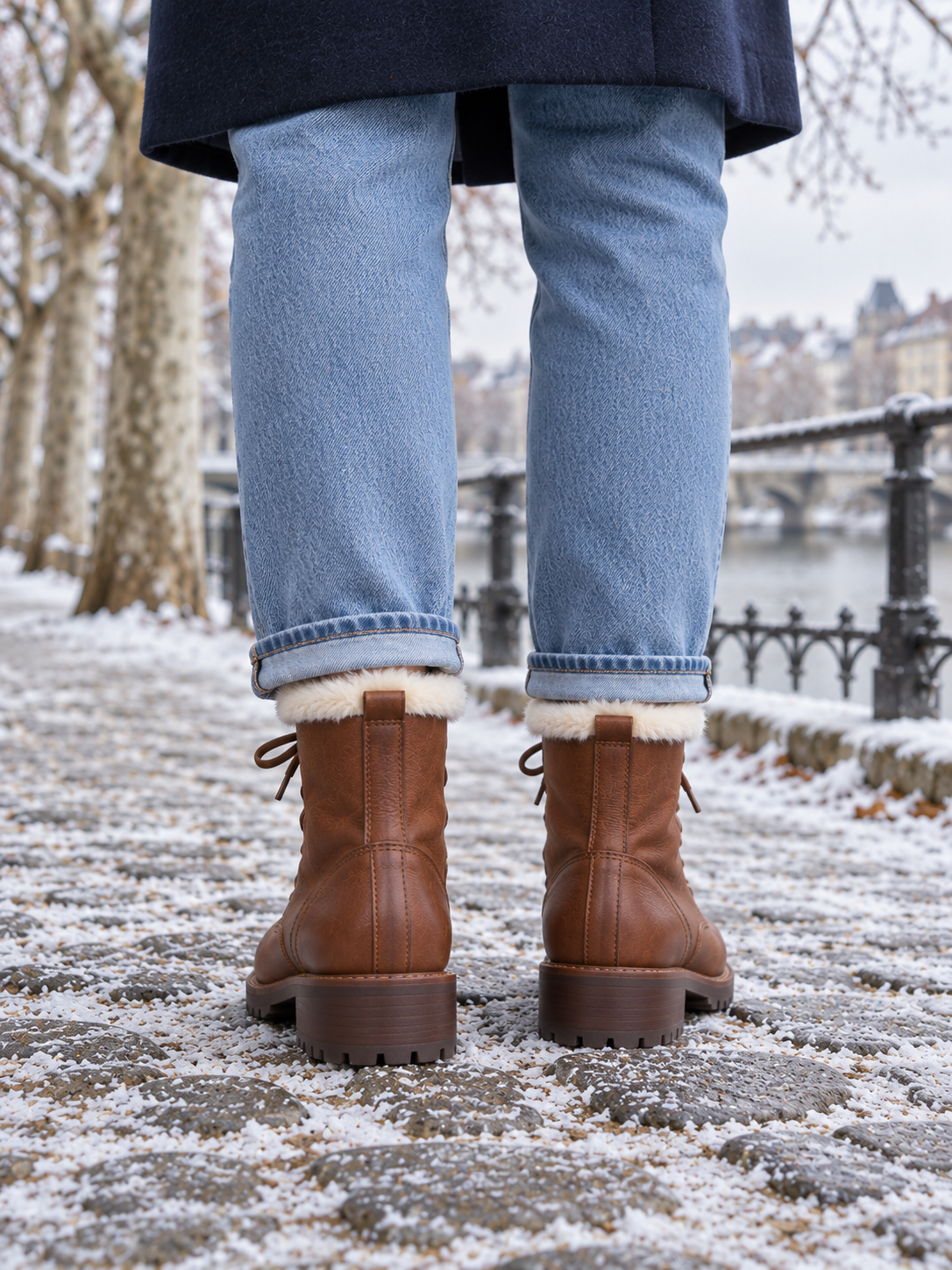 Mira Gefütterte Schnürstiefelette Cognac - Rückansicht