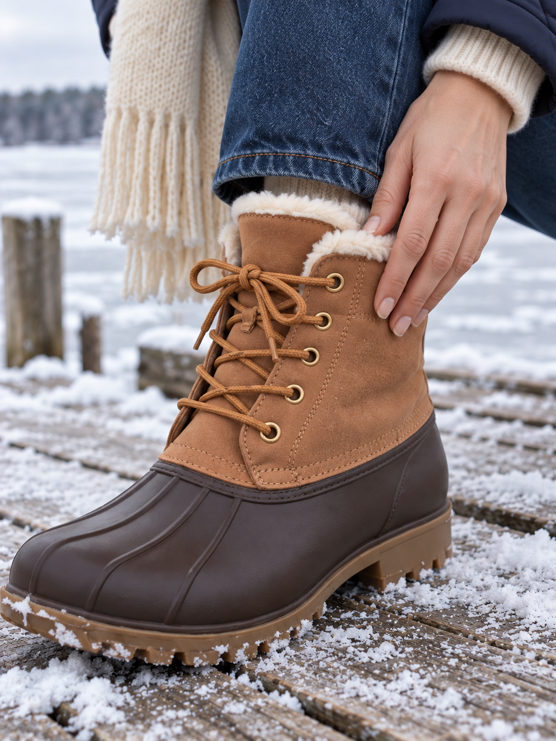 Ronja Gefütterte Duck Boots Braun - Detail Futter und Material