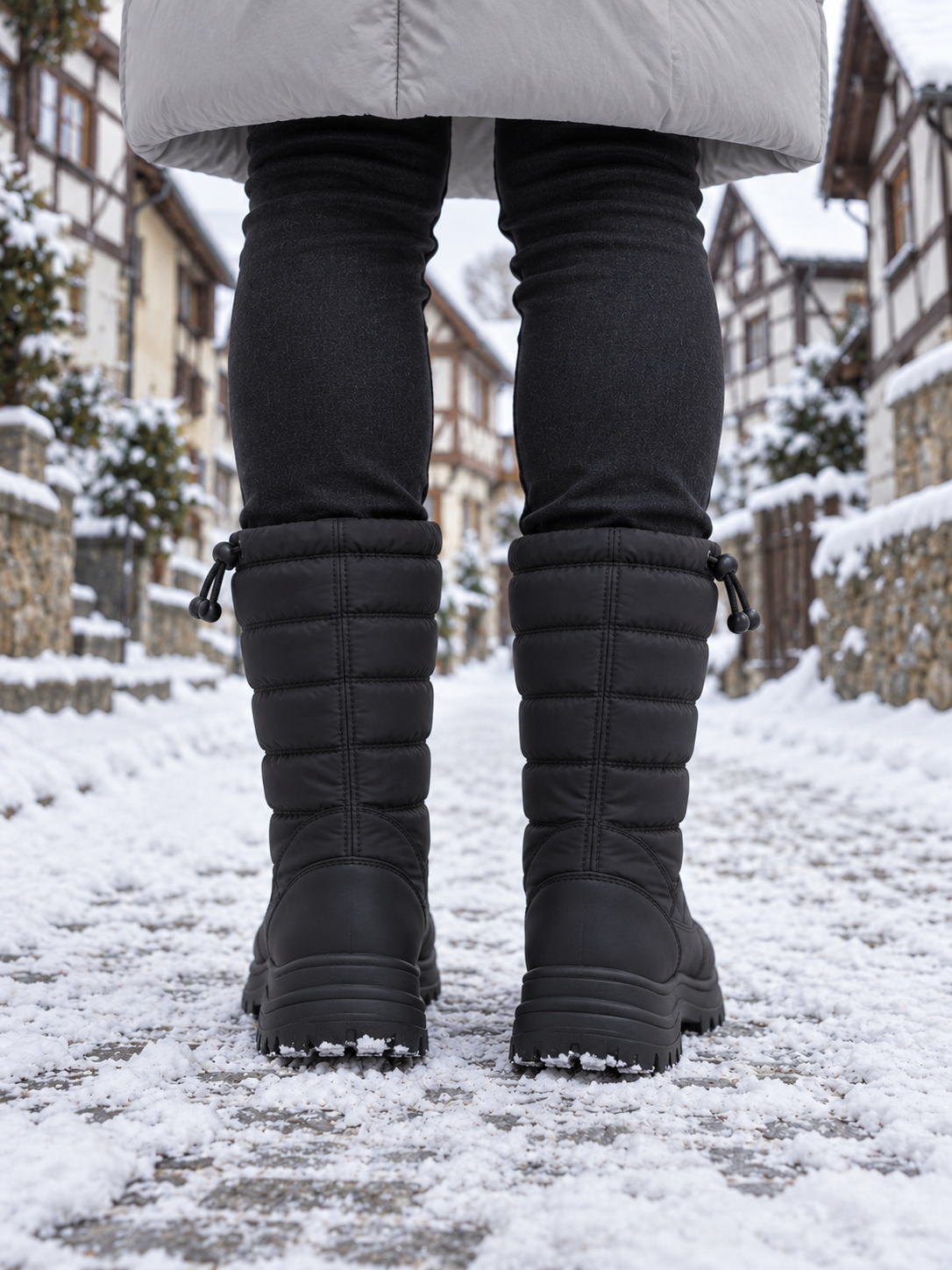 Saga Gesteppte Schneestiefel Schwarz - Rückansicht
