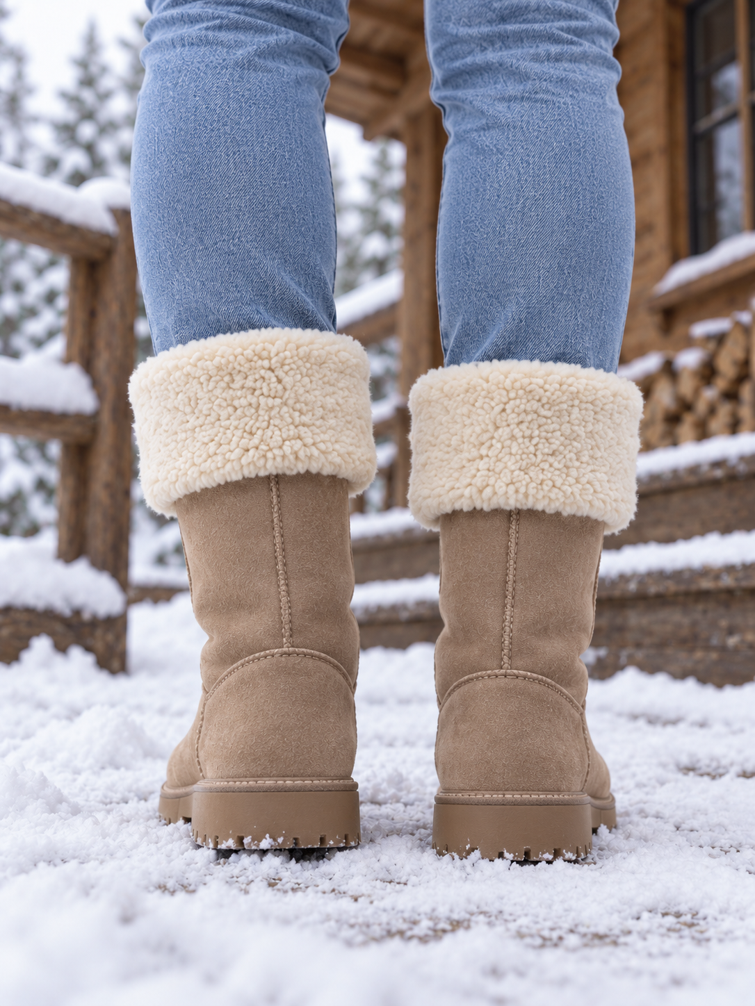 Sanna Winterstiefel mit Teddyfutter Sand - Rückansicht