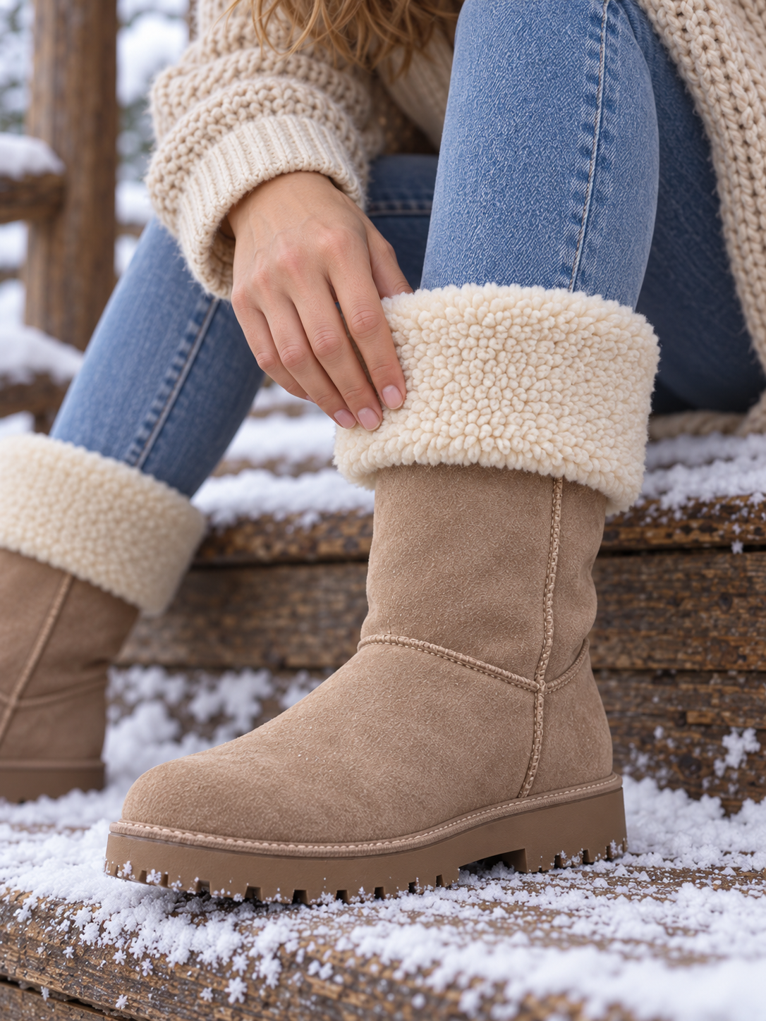 Sanna Winterstiefel mit Teddyfutter Sand - Detail Futter und Material