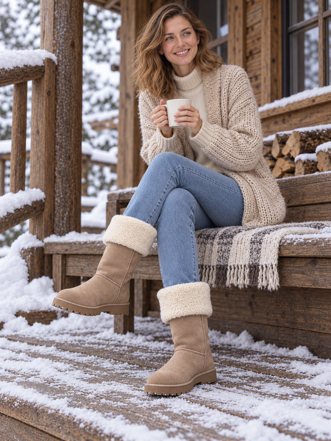 Sanna Winterstiefel mit Teddyfutter Sand - Ganzkörperansicht
