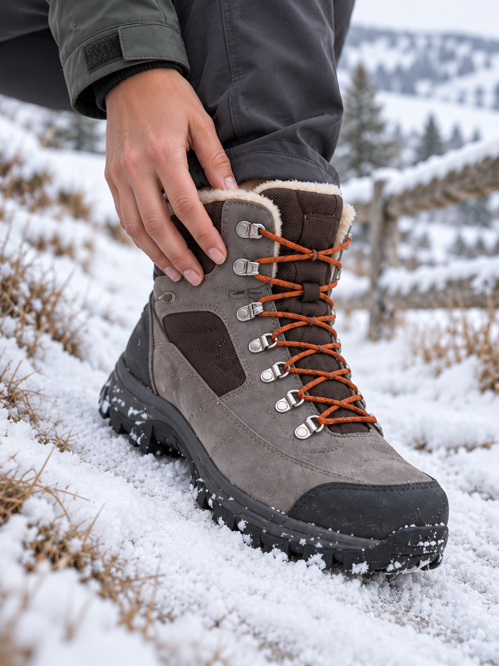 Tove Wasserdichte Winter-Wanderstiefel Grau - Detail Futter und Material