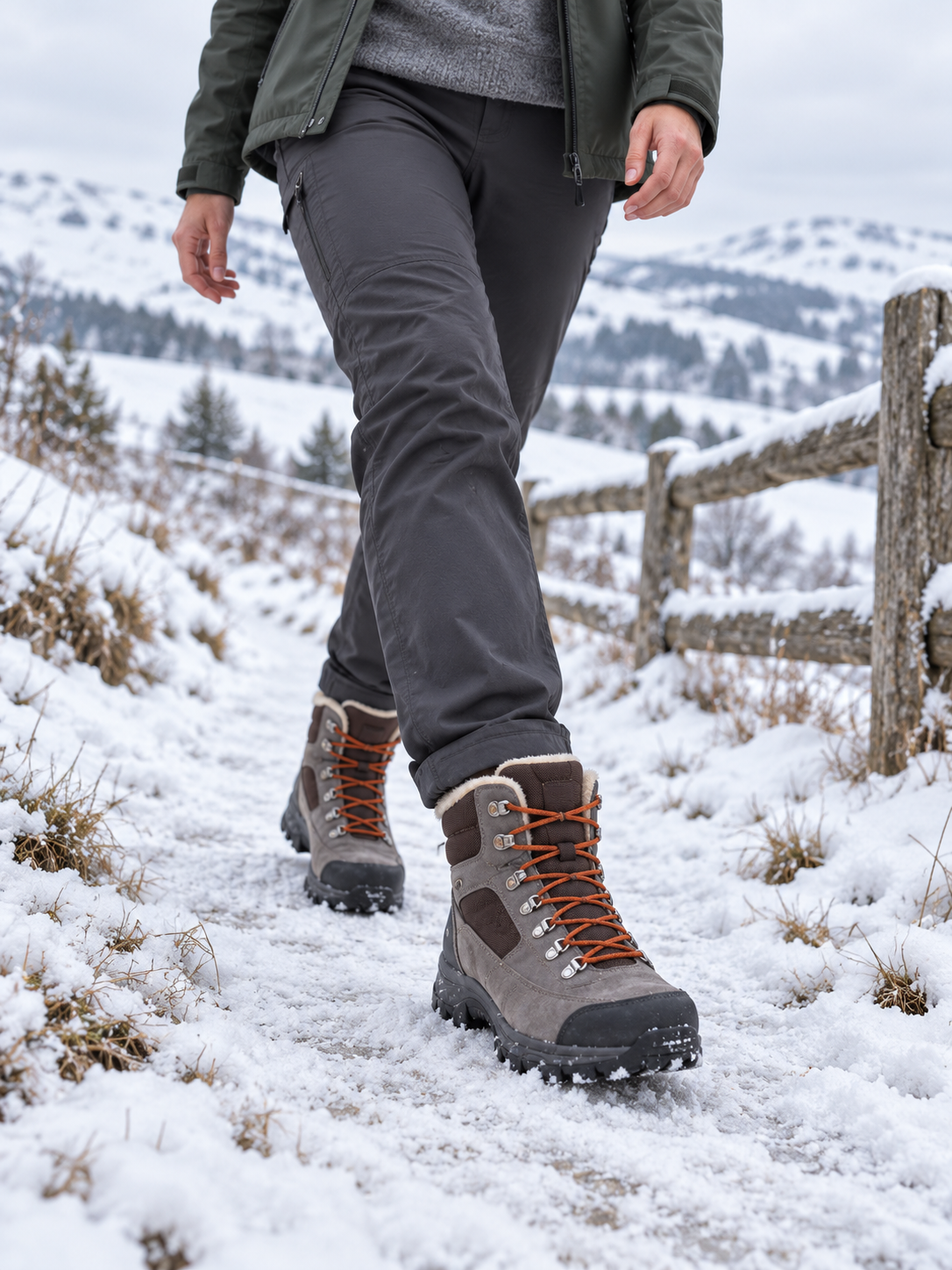 Tove Wasserdichte Winter-Wanderstiefel Grau - Ansicht schräg vorne getragen