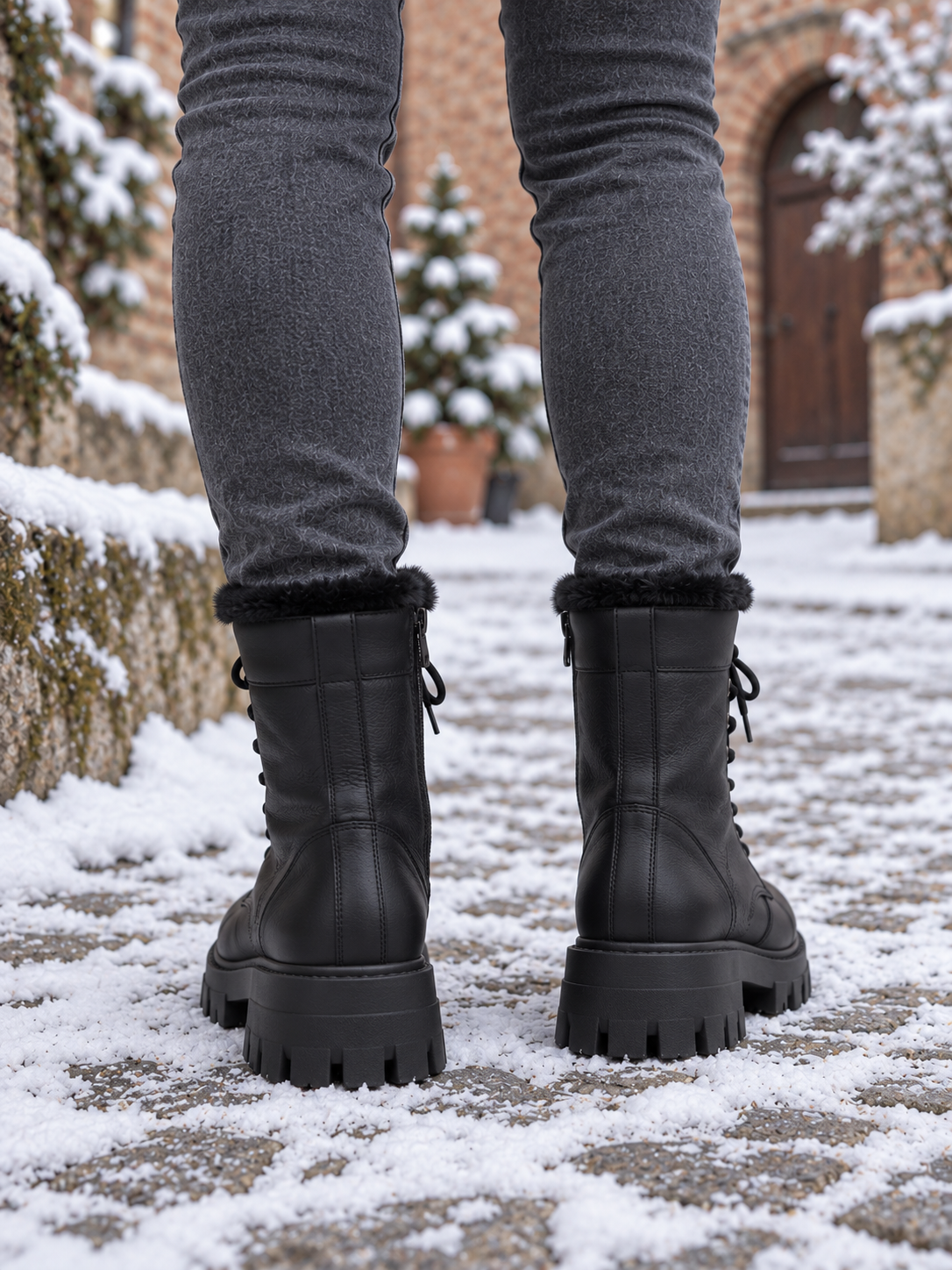 Ylva Gefütterte Combat Boots Schwarz - Rückansicht