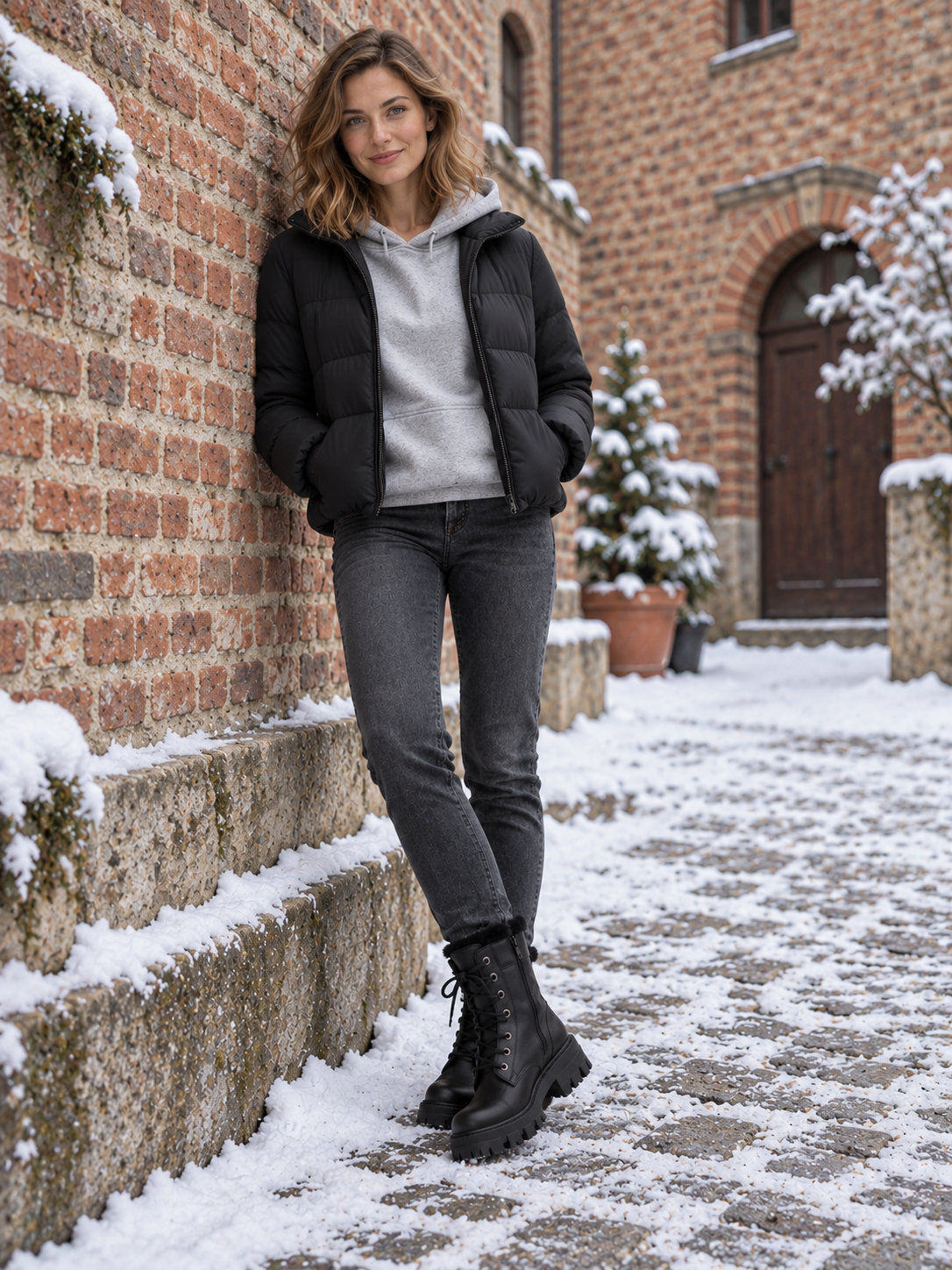Ylva Gefütterte Combat Boots Schwarz - Ganzkörperansicht